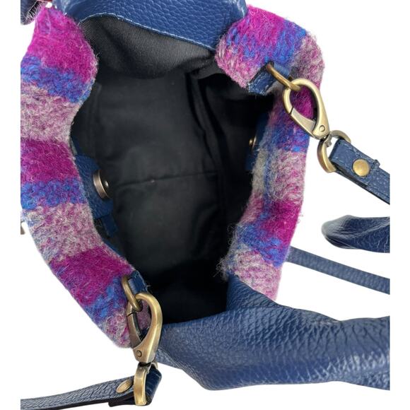 Sundance Soire Knotted Bag Blue Leather Wool Magenta Plaid Crossbody - Picture 15 of 16